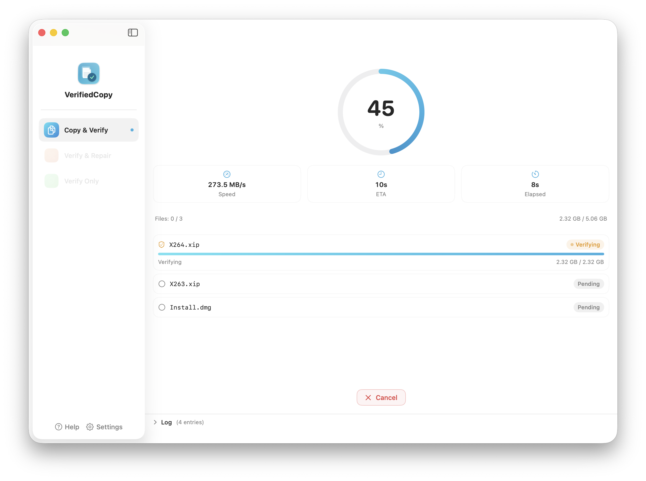 VerifiedCopy — copy and verify progress